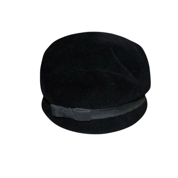 Women's Vintage Black Velvet Hat with Bow Accent - Picture 1 of 4